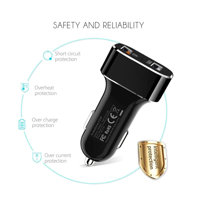 VEDFUN TurboDrive C210 Dual Ports Quick Charge 3.0 + SDDC Technology USB Car Charger for Smartphones and Tablets - Car Charger by VEDFUN | Online Shopping South Africa | PMC Jewellery