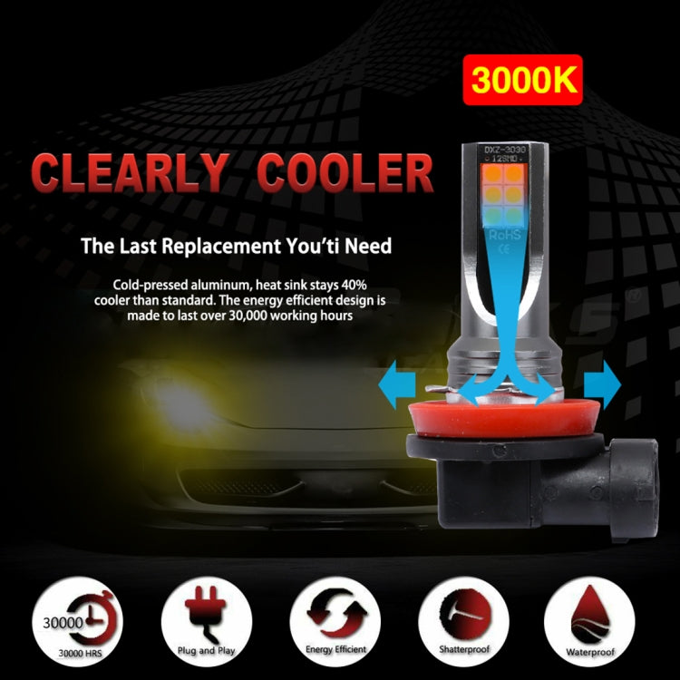 2 PCS H11 / H8 DC12V-24V / 12W / 3000K / 800LM 12LEDs SMD-3030 Car LED Fog Light (Yellow Light) - Fog / Driving Lights by PMC TechLife | Online Shopping South Africa | PMC TechLife