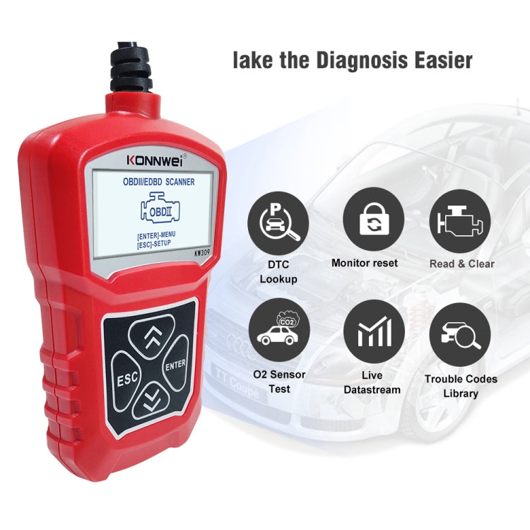 KONNWEI KW309 V309 V310 MS309 Code Reader OBD2 Scanner Diagnostic Tool(Red) - free shipping - PMC TechLife - Order now!