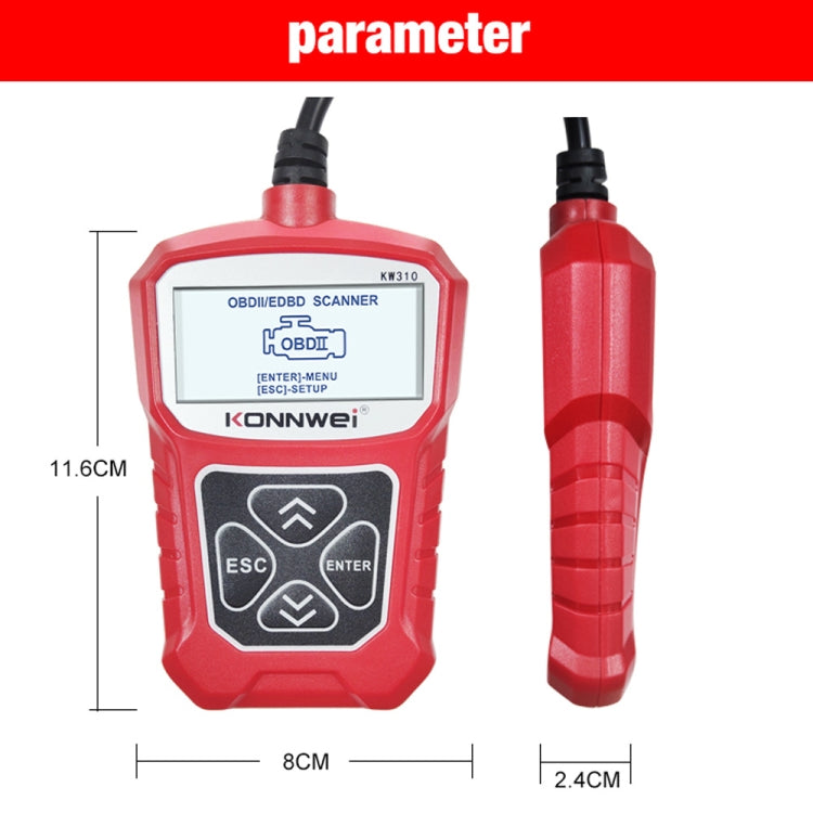 KONNWEI KW310 OBD Car Fault Detector Code Reader ELM327 OBD2 Scanner Diagnostic Tool(Red) - Code Readers & Scan Tools by KONNWEI | Online Shopping South Africa | PMC Jewellery