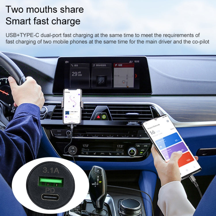 TE-339PD 3.1A PD USB-C / Type-C + USB Interface Mini Fast Charging Car Charger(Black) - Car Charger by PMC TechLife | Online Shopping South Africa | PMC TechLife
