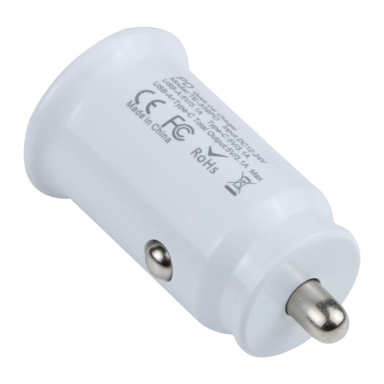 TE-339PD 3.1A PD USB-C / Type-C + USB Interface Mini Fast Charging Car Charger(White) - Car Charger by PMC TechLife | Online Shopping South Africa | PMC TechLife