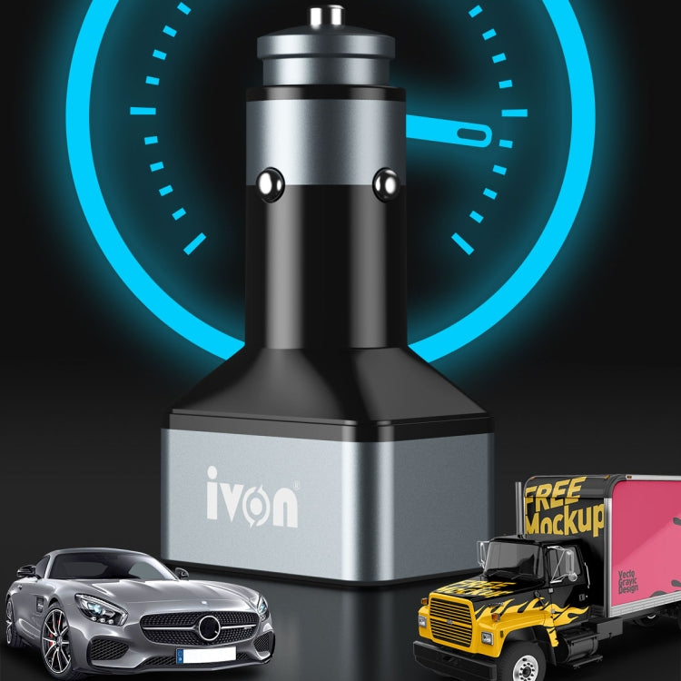 IVON CC43 45W PD 3.0 Dual USB-C / Type-C + QC 3.0 USB Port Square Car Charger - Car Charger by IVON | Online Shopping South Africa | PMC Jewellery