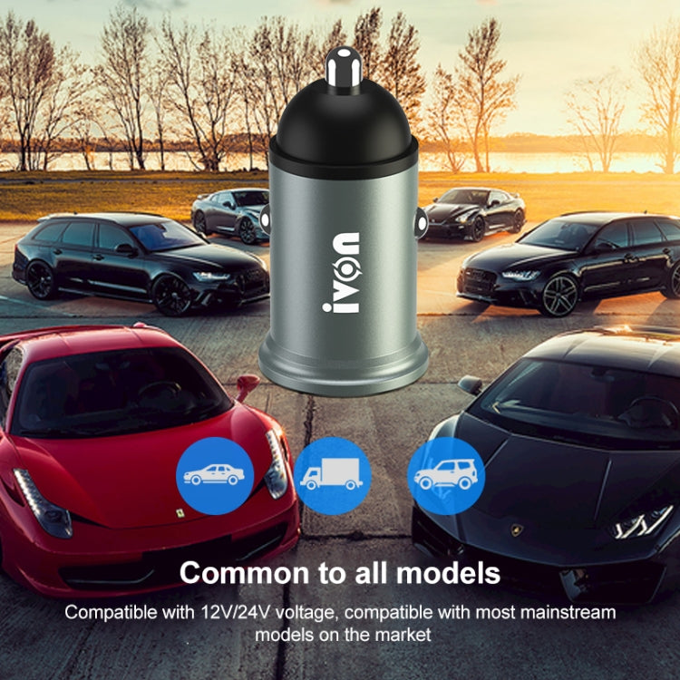 IVON CC37 15W 3.1A Dual USB Mini Car Charger + 1m USB to Micro USB Fast Charge Data Cable Set - Car Charger by IVON | Online Shopping South Africa | PMC TechLife