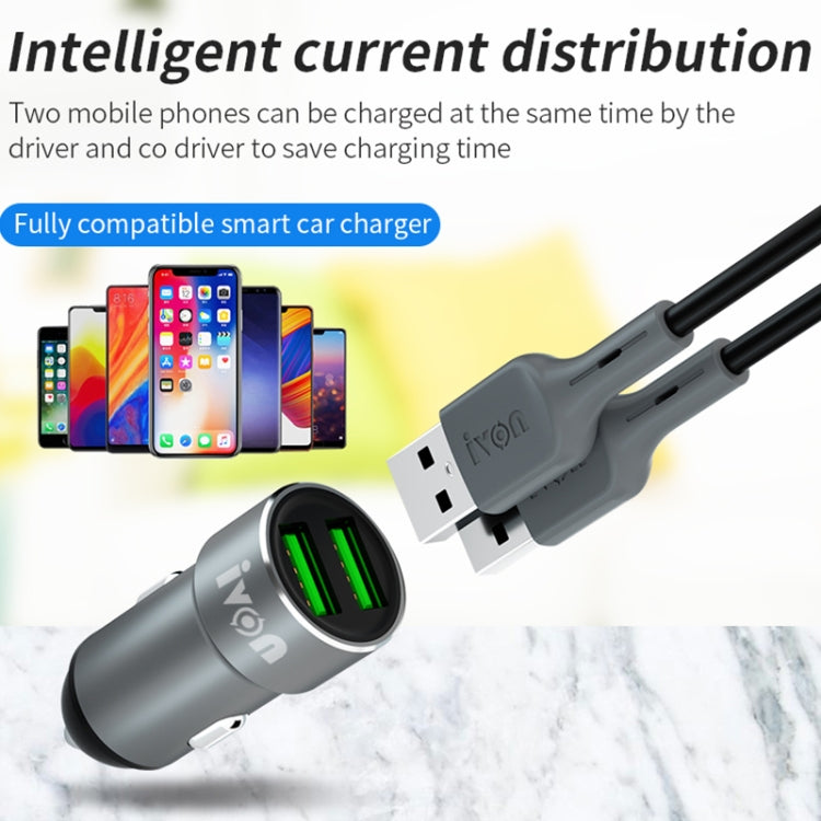 IVON CC38 2.4A Dual USB Car Charger + 1m USB to USB-C / Type-C Fast Charge Data Cable Set - Car Charger by IVON | Online Shopping South Africa | PMC Jewellery