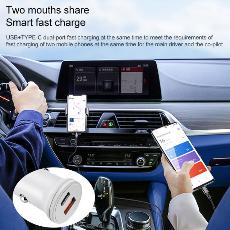 PD 20W USB-C / Type-C + QC 3.0 USB Interface Fast Charging Car Charger (White) - Car Charger by PMC Jewellery | Online Shopping South Africa | PMC Jewellery