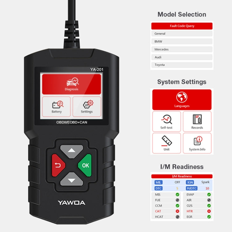YA201 Car Mini Code Reader OBD2 Fault Detector Diagnostic Tool - Code Readers & Scan Tools by PMC TechLife | Online Shopping South Africa | PMC TechLife