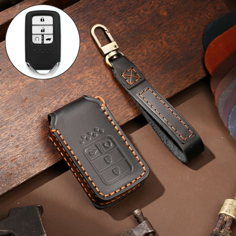 Hallmo Car Cowhide Leather Key Protective Cover Key Case for Honda Civic / Accord 4-button(Black) - Car Key Cases by Hallmo | Online Shopping South Africa | PMC TechLife | Buy Now Pay Later Mobicred