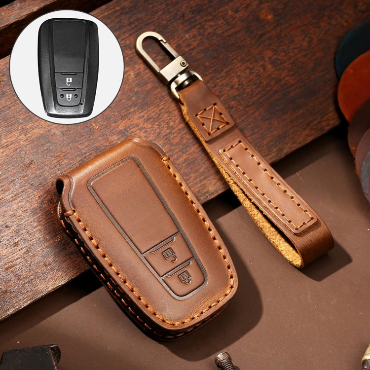 Hallmo Car Cowhide Leather Key Protective Cover Key Case for Toyota Corolla 2018 2-button(Brown) - Car Key Cases by Hallmo | Online Shopping South Africa | PMC TechLife | Buy Now Pay Later Mobicred