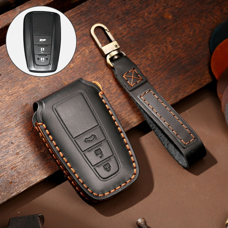 Hallmo Car Cowhide Leather Key Protective Cover Key Case for Toyota Corolla 2018 3-button(Black) - Car Key Cases by Hallmo | Online Shopping South Africa | PMC TechLife | Buy Now Pay Later Mobicred