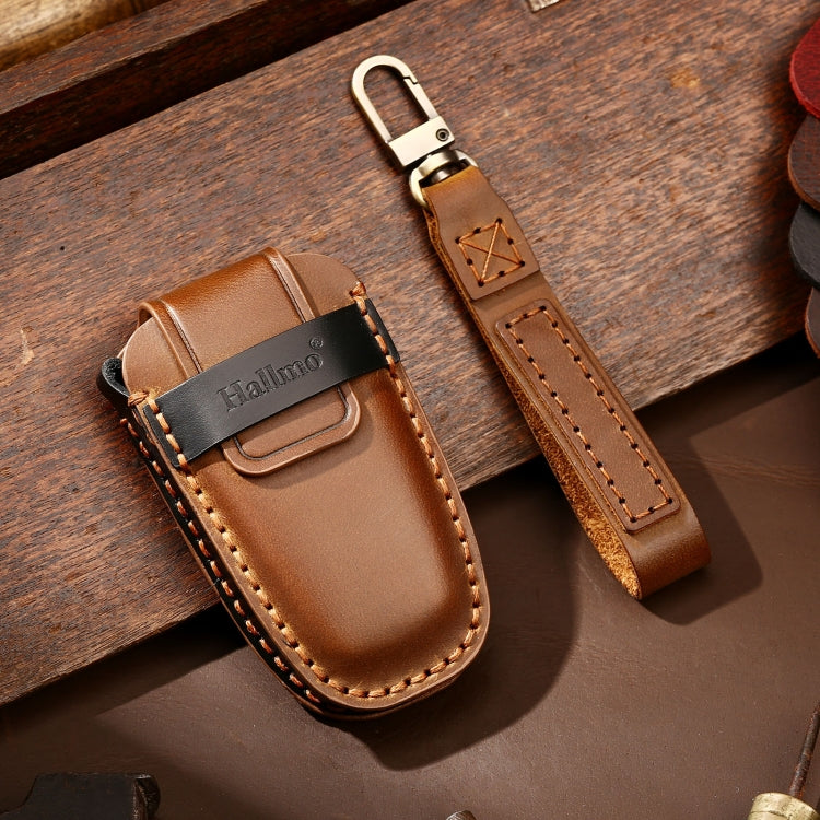 Hallmo Car Cowhide Leather Key Protective Cover Key Case for Ford Focus B Style(Brown) - Car Key Cases by Hallmo | Online Shopping South Africa | PMC TechLife | Buy Now Pay Later Mobicred