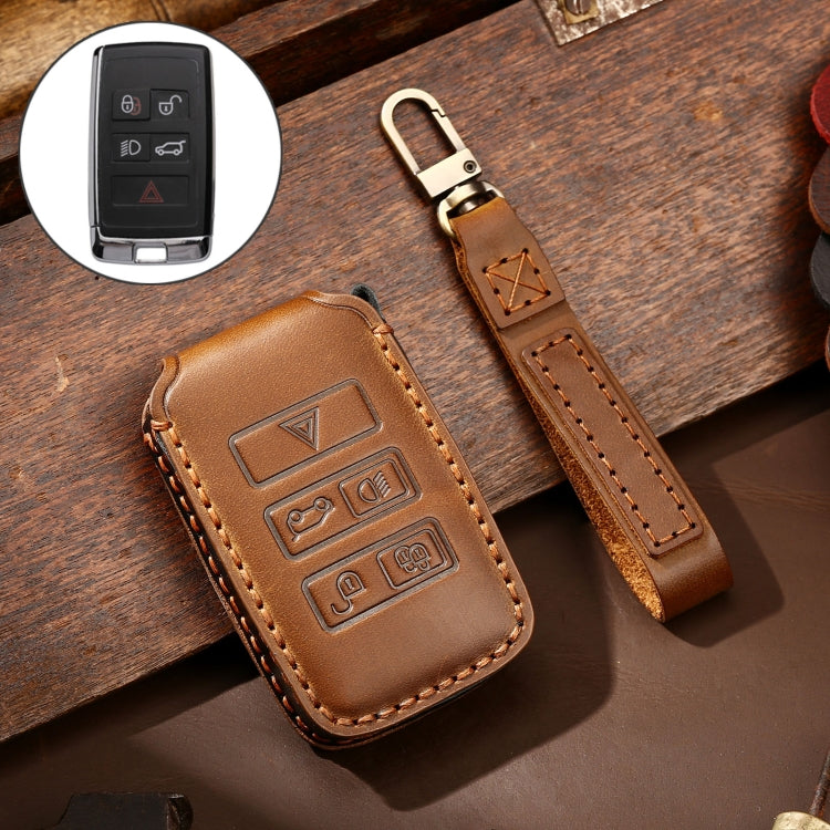 Hallmo Car Cowhide Leather Key Protective Cover Key Case for Land Rover Discovery 5 B Style(Brown) - Car Key Cases by Hallmo | Online Shopping South Africa | PMC TechLife | Buy Now Pay Later Mobicred