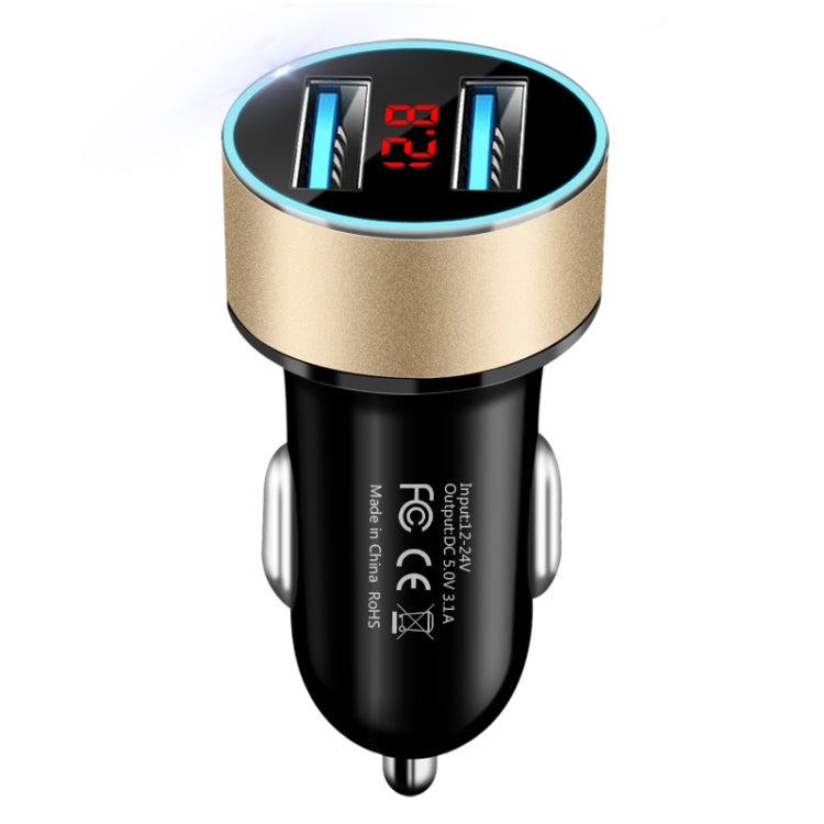 JMG-C016A 5 PCS 5V 3.1A Car Dual USB Charger with LED Display(Gold) - Car Charger by PMC Jewellery | Online Shopping South Africa | PMC Jewellery