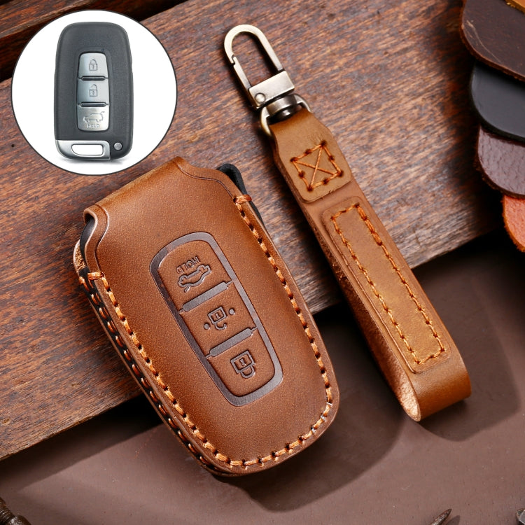 Hallmo Car Cowhide Leather Key Protective Cover Key Case for KIA K2 / K3 / K5 3-button(Brown) - Car Key Cases by Hallmo | Online Shopping South Africa | PMC TechLife | Buy Now Pay Later Mobicred