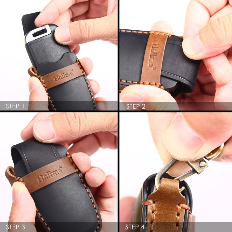 Hallmo Car Cowhide Leather Key Protective Cover Key Case for Hyundai 6-button(Brown) - Car Key Cases by Hallmo | Online Shopping South Africa | PMC TechLife | Buy Now Pay Later Mobicred