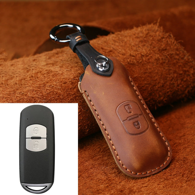 For Mazda Old Style Hallmo Car Cowhide Leather Key Protective Cover Key Case, Two Keys Version(Brown) - Car Key Cases by Hallmo | Online Shopping South Africa | PMC Jewellery | Buy Now Pay Later Mobicred