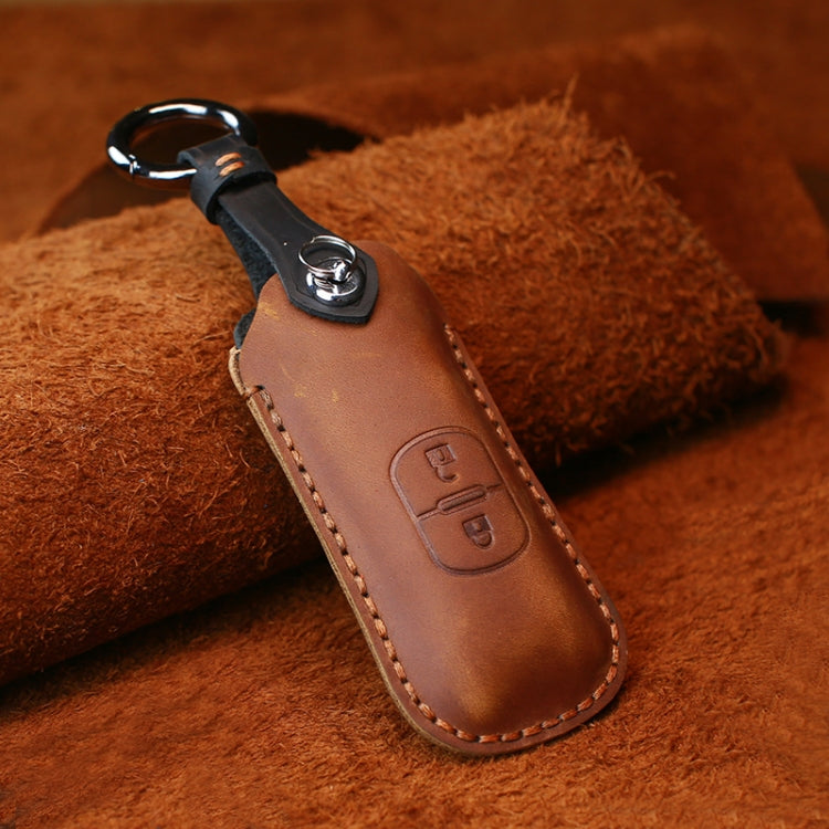 For Mazda Old Style Hallmo Car Cowhide Leather Key Protective Cover Key Case, Two Keys Version(Brown) - Car Key Cases by Hallmo | Online Shopping South Africa | PMC Jewellery | Buy Now Pay Later Mobicred