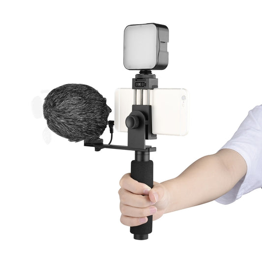 YELANGU PC09 Handheld Grip Holder Bracket + Photography Fill Light + Microphone with Mobile Phone Metal Clamp (Black) - Hand Held Monopod by YELANGU | Online Shopping South Africa | PMC Jewellery