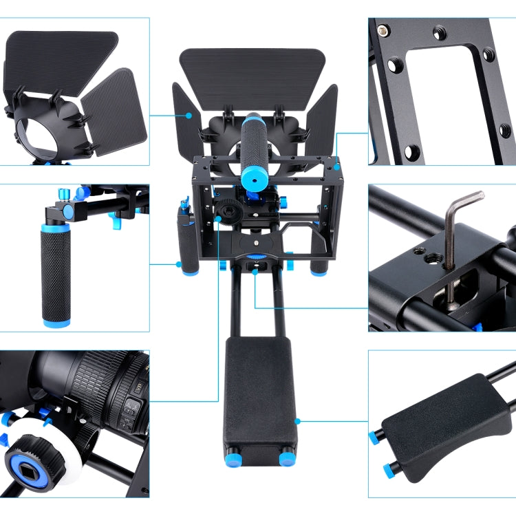 YELANGU D222 Dual Handles Camera Shoulder Mount + Camera Cage Stabilizer Kit with Matte Box + Follow Focus for DSLR Camera / Video Camera - Shoulder Rigs by YELANGU | Online Shopping South Africa | PMC Jewellery | Buy Now Pay Later Mobicred