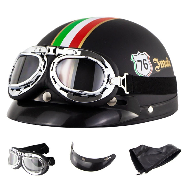 Soman Electromobile Motorcycle Half Face Helmet Retro Harley Helmet with Goggles(Matte Black Italy NO.76) - Helmets by SOMAN | Online Shopping South Africa | PMC Jewellery