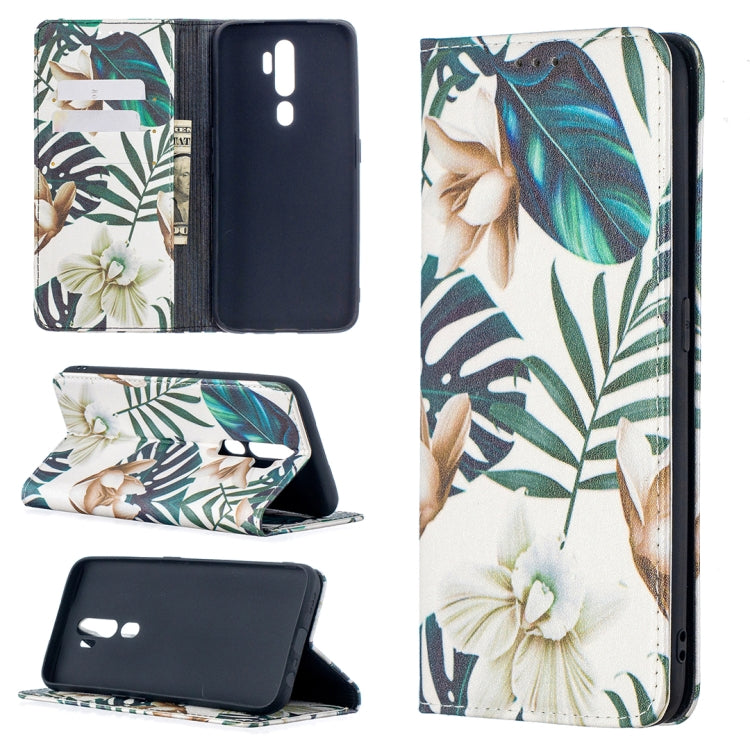 For OPPO A5 (2020) Colored Drawing Pattern Invisible Magnetic Horizontal Flip PU Leather Case with Holder & Card Slots & Wallet(Red Leaf) - free shipping - PMC TechLife - Order now!