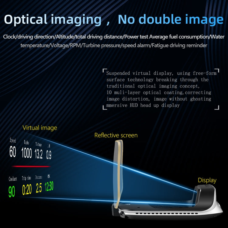 C3 OBD2 + GPS Mode Car Head-up Display HUD Overspeed / Speed / Water Temperature Too High / Voltage Too Low / Engine Failure Alarm / Fatigue Driving Reminder / Navigation Function - free shipping - PMC TechLife - Order now!