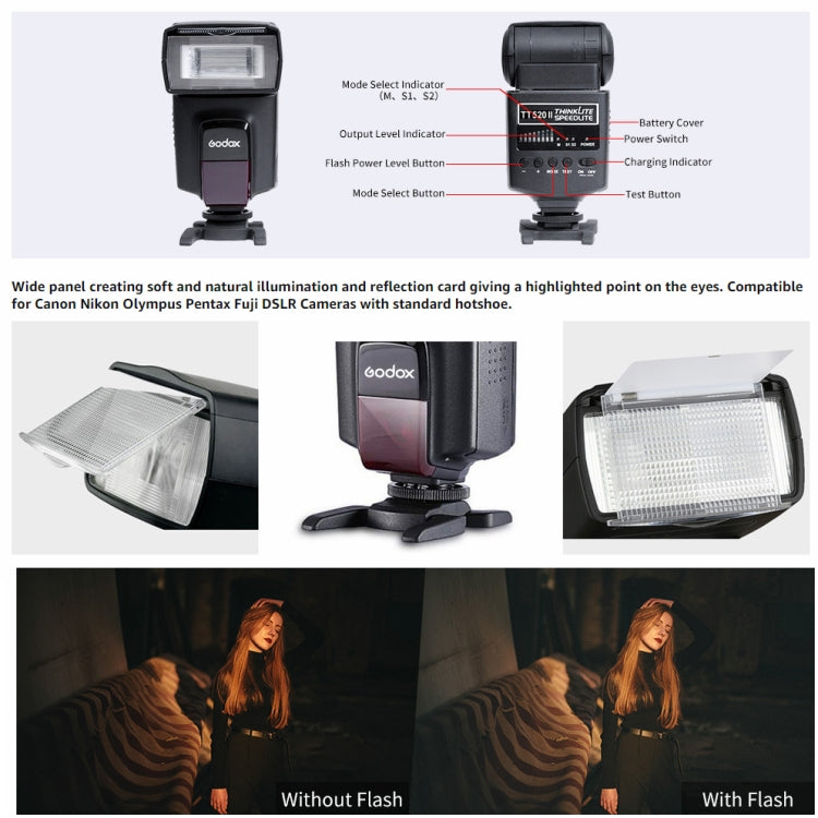 Godox TT520II 433MHZ Wireless 1/300s-1/2000s HSS Flash Speedlite Camera Top Fill Light for Canon / Nikon DSLR Cameras(Black) - Shoe Mount Flashes by Godox | Online Shopping South Africa | PMC Jewellery | Buy Now Pay Later Mobicred