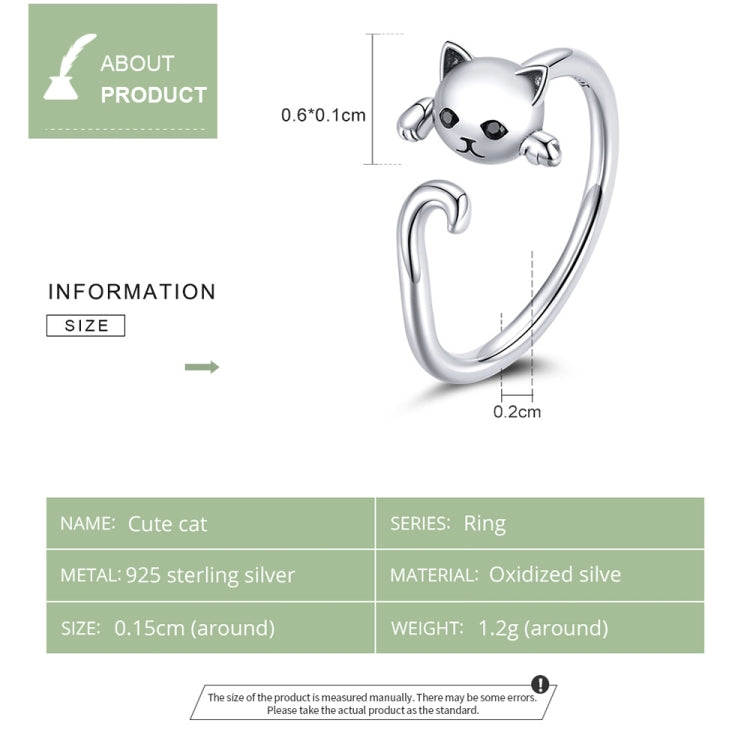 S925 Sterling Silver Cute Cat Women Open Ring (Black) - Rings by PMC Jewellery | Online Shopping South Africa | PMC Jewellery