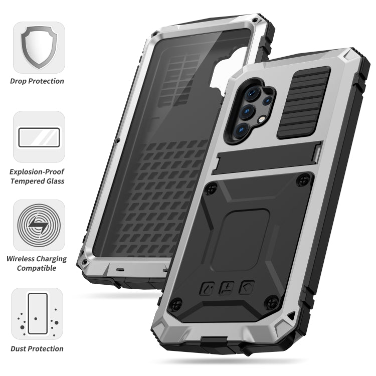 For Samsung Galaxy A32 4G R-JUST Waterproof Shockproof Dustproof Metal + Silicone Protective Case with Holder(Silver) - free shipping - PMC TechLife - Order now!