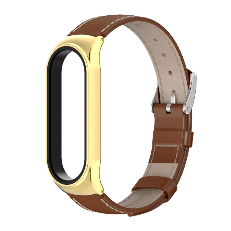 For Xiaomi Mi Band 6 / 5 / 4 / 3 Mijobs CS First Layer Cowhide Watch Band(Brown + Gold) - Watch Bands by MIJOBS | Online Shopping South Africa | PMC Jewellery | Buy Now Pay Later Mobicred