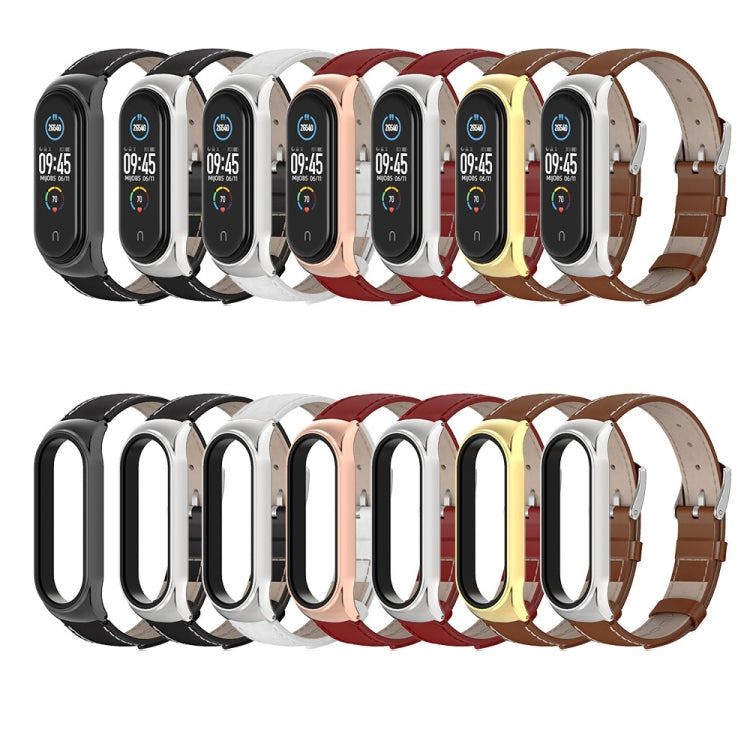 For Xiaomi Mi Band 6 / 5 / 4 / 3 Mijobs CS First Layer Cowhide Watch Band(Brown + Gold) - Watch Bands by MIJOBS | Online Shopping South Africa | PMC Jewellery | Buy Now Pay Later Mobicred