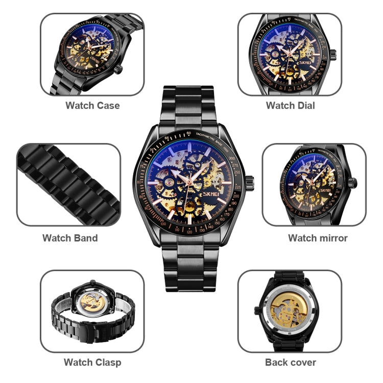 SKMEI 9194 Men Mechanical Gear Dial Automatic Mechanical Watch(Black) - Metal Strap Watches by SKMEI | Online Shopping South Africa | PMC Jewellery | Buy Now Pay Later Mobicred