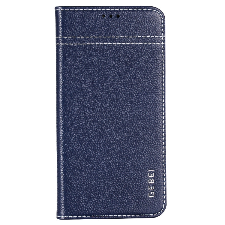 For iPhone XS / X GEBEI Top-grain Leather Horizontal Flip Protective Case with Holder & Card Slots(Blue) - free shipping - PMC TechLife - Order now!