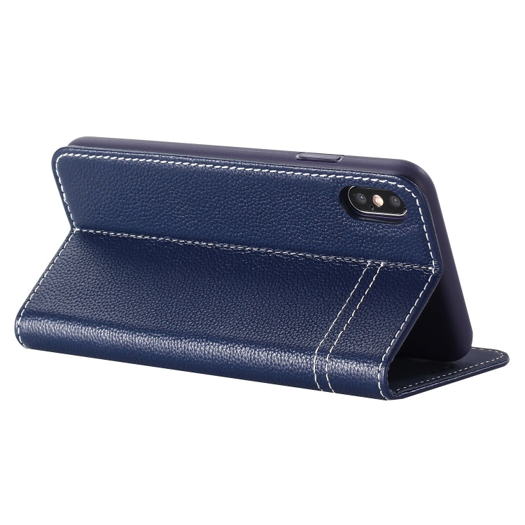 For iPhone XS / X GEBEI Top-grain Leather Horizontal Flip Protective Case with Holder & Card Slots(Blue) - free shipping - PMC TechLife - Order now!