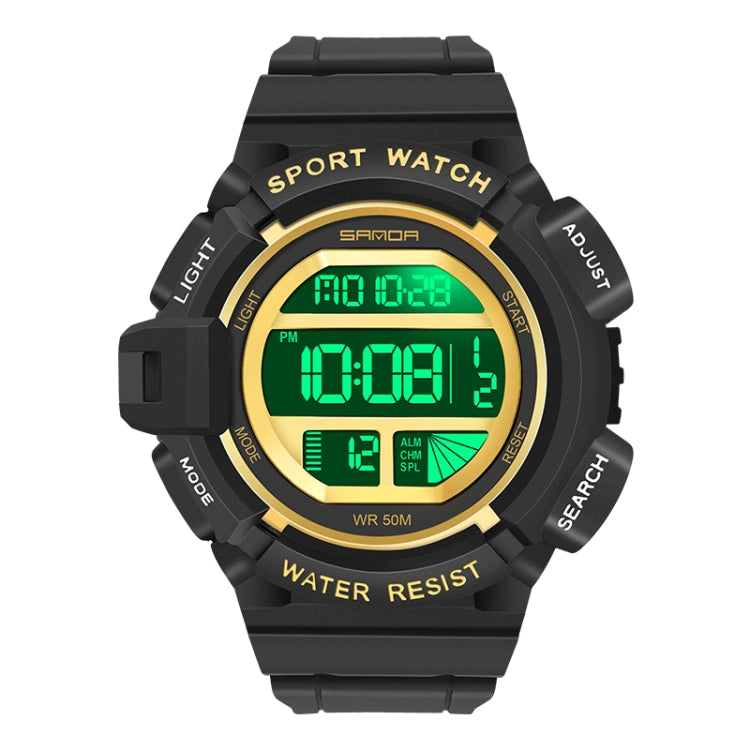 SANDA 2106 LED Digital Display Luminous Alarm Clock Men Outdoor Sports Electronic Watch(Black Gold) - LED Digital Watches by SANDA | Online Shopping South Africa | PMC Jewellery | Buy Now Pay Later Mobicred