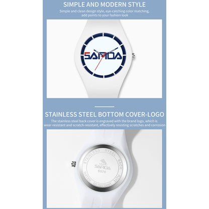 SANDA 6076 Simple Scale Round Dial Ladies Silicone Strap Quartz Watch(White Blue Horizontal Mark) - Silicone Strap Watches by SANDA | Online Shopping South Africa | PMC Jewellery | Buy Now Pay Later Mobicred