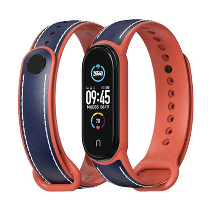 For Xiaomi Mi Band 5/6/7 MIJOBS TPU + Leather Watch Band(Blue+Orange) - Watch Bands by MIJOBS | Online Shopping South Africa | PMC Jewellery | Buy Now Pay Later Mobicred