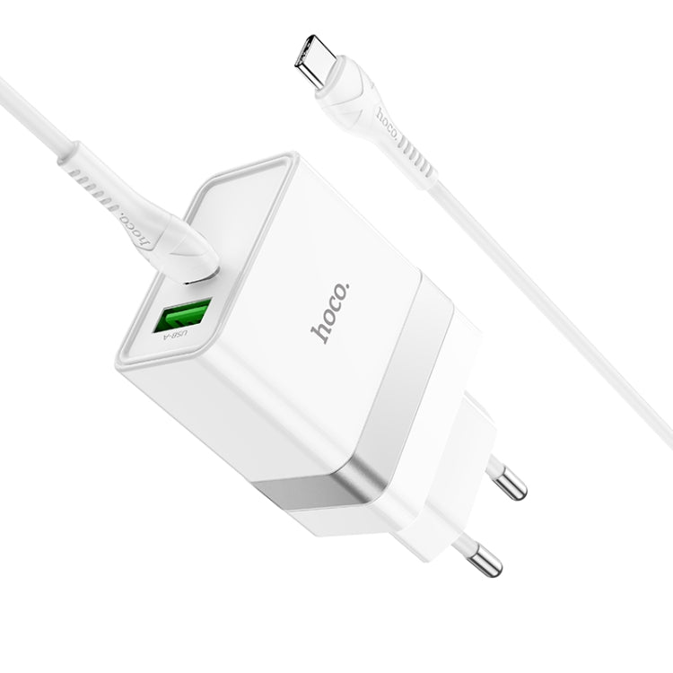hoco N21 PD 30W Type-C / USB-C + QC 3.0 USB Mini Fast Charger with Type-C / USB-C to Type-C / USB-C Data Cable , EU Plug(White) - USB Charger by hoco | Online Shopping South Africa | PMC Jewellery