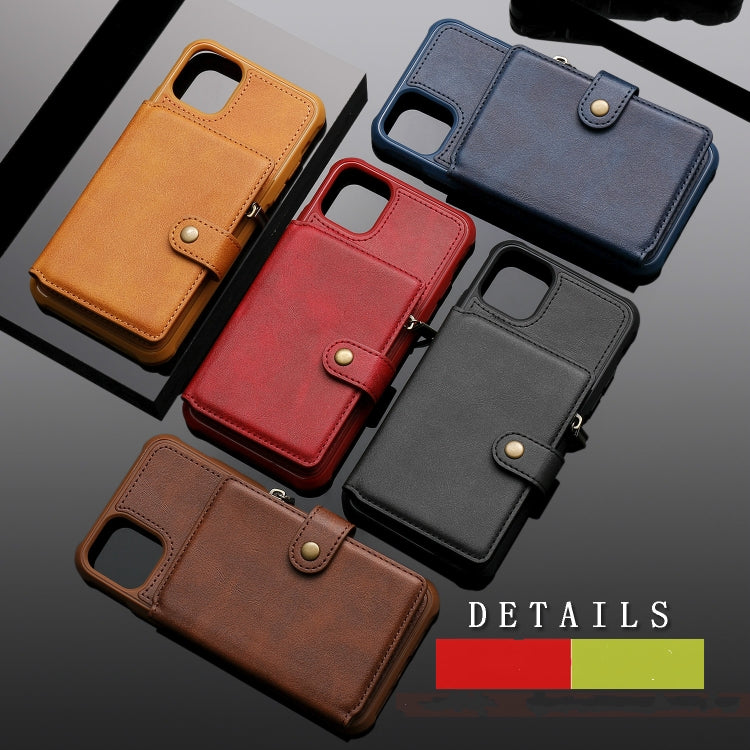 For iPhone 11 Pro Max Buckle Zipper Shockproof Protective Case with Holder & Card Slots & Wallet & Lanyard & Photos Frames(Brown) - iPhone 11 Pro Max Cases by PMC TechLife | Online Shopping South Africa | PMC TechLife | Buy Now Pay Later Mobicred
