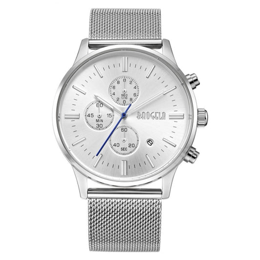 BAOGELA 1611 Small Three-pin Luminous Chronograph Calendar Quartz Watch For Men(Silver and White) - Metal Strap Watches by BAOGELA | Online Shopping South Africa | PMC Jewellery | Buy Now Pay Later Mobicred