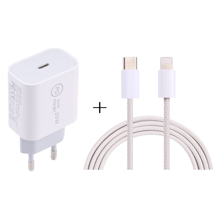 SDC-20W PD USB-C / Type-C Travel Charger + 1m 20W USB-C / Type-C to 8 Pin Data Cable Set, EU Plug(White) - free shipping - PMC TechLife - Order now!