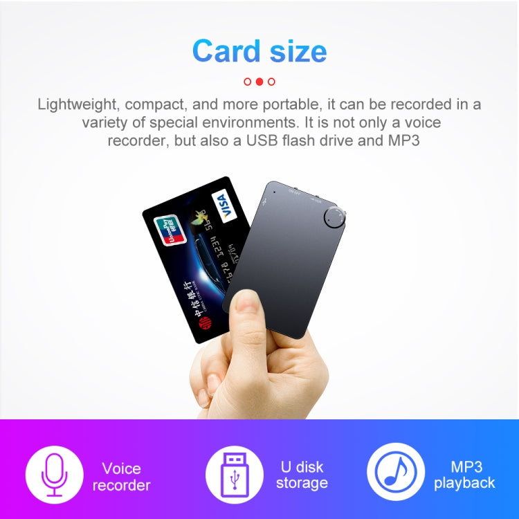 K2 Portable Ultra-thin Card Voice Recorder, Capacity:4GB(Black) -  by PMC TechLife | Online Shopping South Africa | PMC TechLife