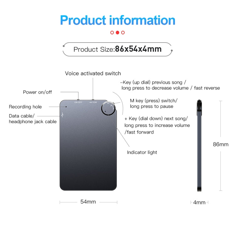 K2 Portable Ultra-thin Card Voice Recorder, Capacity:16GB(Black) -  by PMC TechLife | Online Shopping South Africa | PMC TechLife