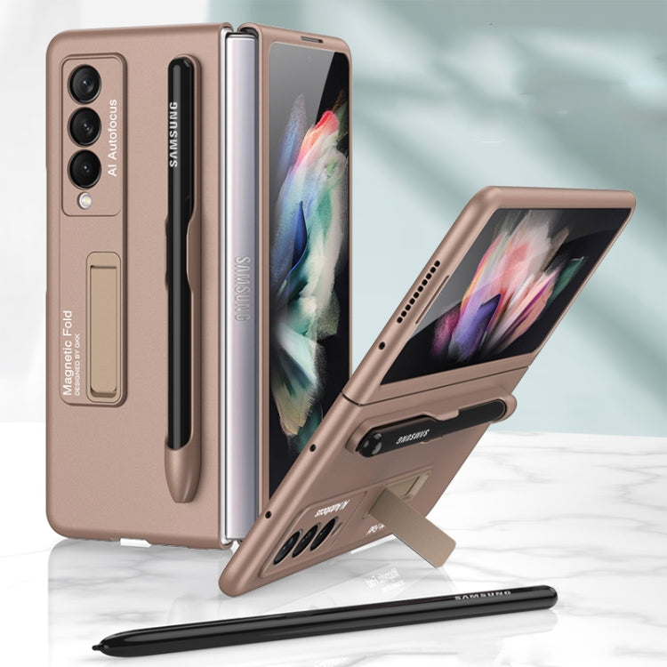 For Samsung Galaxy Z Fold3 5G GKK Ultra-thin PC Phone Flip Case with Holder & Pen Slot(Gold) - Galaxy Phone Cases by GKK | Online Shopping South Africa | PMC Jewellery