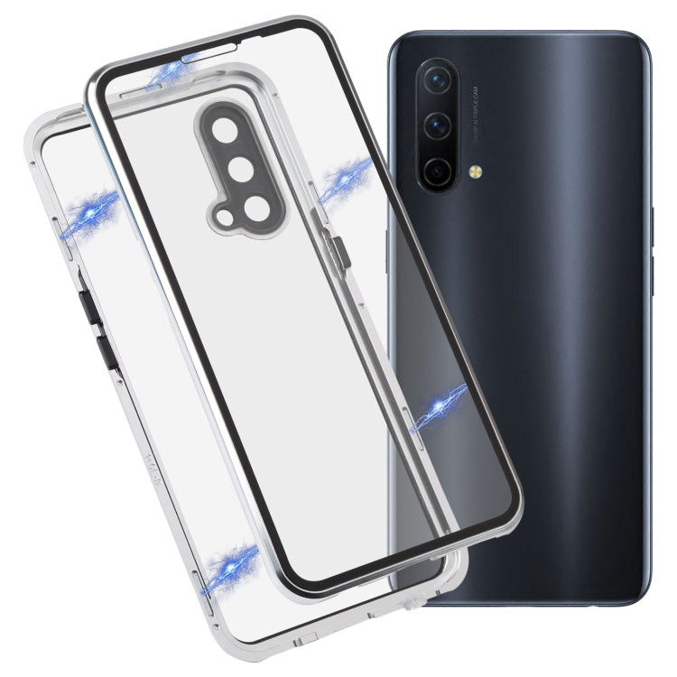 For OnePlus Nord CE 5G Full Cover Magnetic Metal Tempered Glass Phone Case(Silver) - OnePlus Cases by PMC Jewellery | Online Shopping South Africa | PMC Jewellery