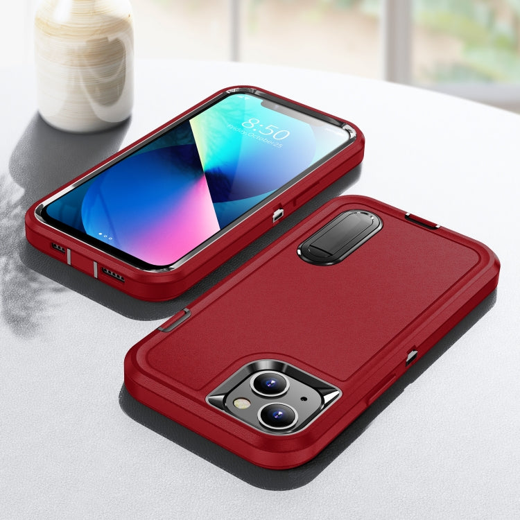 For iPhone 13 3 in 1 Rugged Holder Phone Case(Red + Black) - iPhone 13 Cases by PMC TechLife | Online Shopping South Africa | PMC TechLife