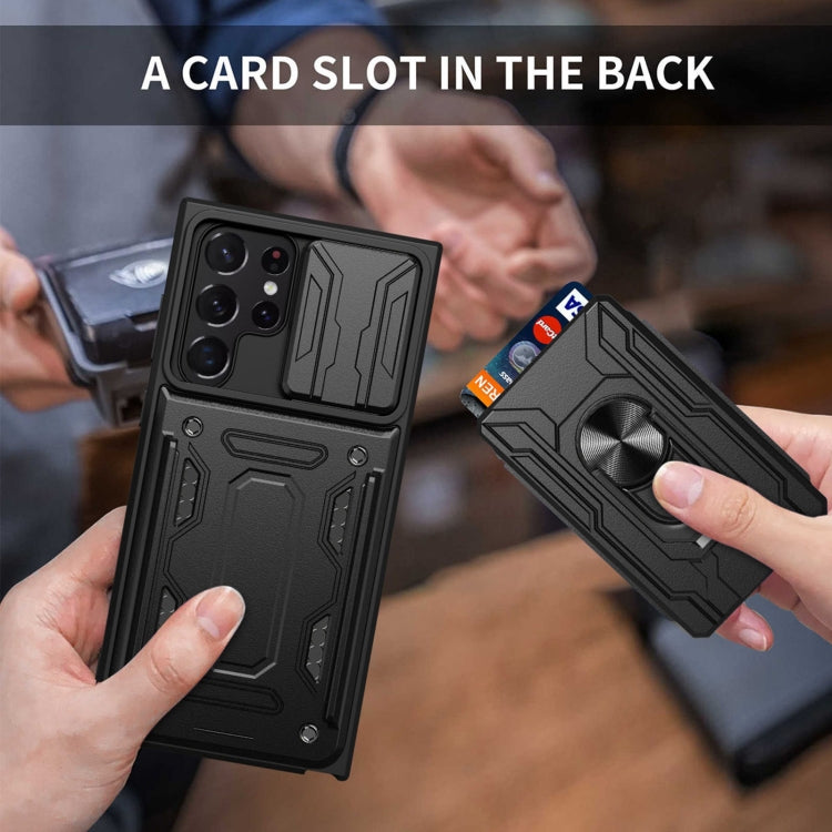 For Samsung Galaxy S22 Ultra 5G Sliding Camshield Card Phone Case(Black) - free shipping - PMC TechLife - Order now!