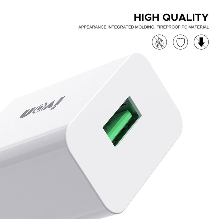 IVON AD-35 2 in 1 18W QC3.0 USB Port Travel Charger + 1m USB to 8 Pin Data Cable Set, EU Plug(White) - USB Charger by IVON | Online Shopping South Africa | PMC Jewellery