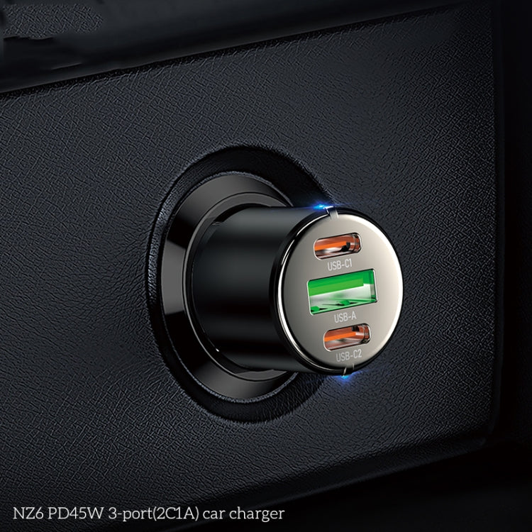 hoco NZ6 Dual Type-C / USB-C + USB PD45W 3-port Car Charger(Black) - Car Charger by hoco | Online Shopping South Africa | PMC Jewellery