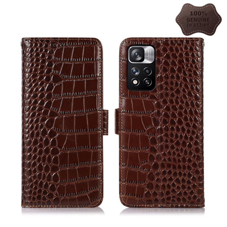 For Xiaomi Redmi Note 11 Pro 4G / 5G Global Crocodile Top Layer Cowhide Leather Phone Case(Brown) - Redmi Note 11 Pro Case by PMC TechLife | Online Shopping South Africa | PMC TechLife